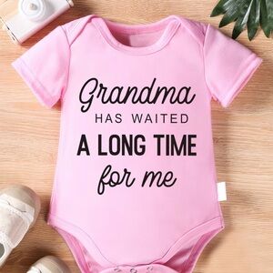 Pink Baby Short Sleeved Onesie Grandma Has Waited A Long Time For Me Shirt